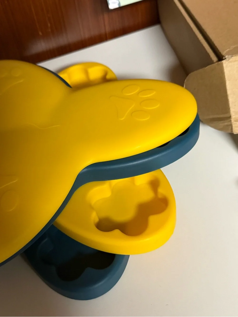 Interactive Yellow and Teal Dog Puzzle Feeder Toy